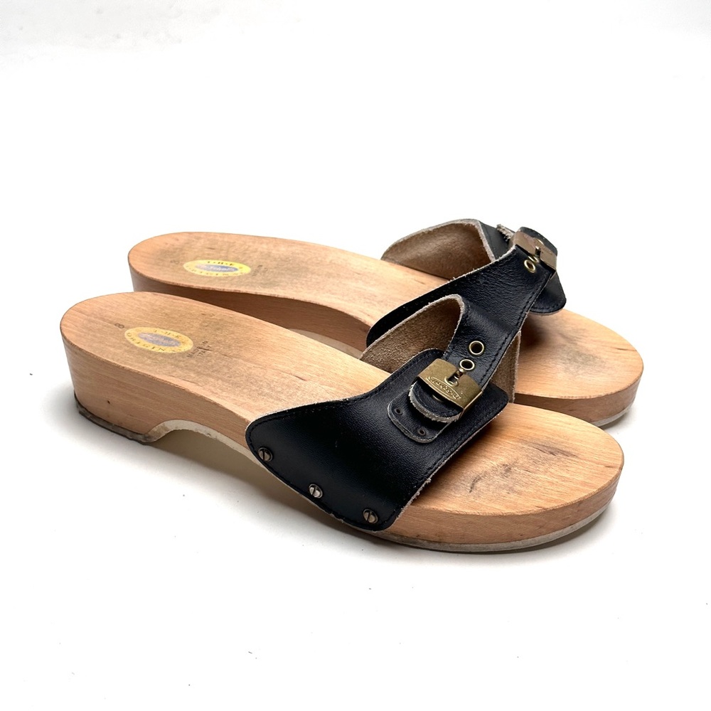 The Original Dr. Scholls Wood Leather Buckle Sandals Sz 8